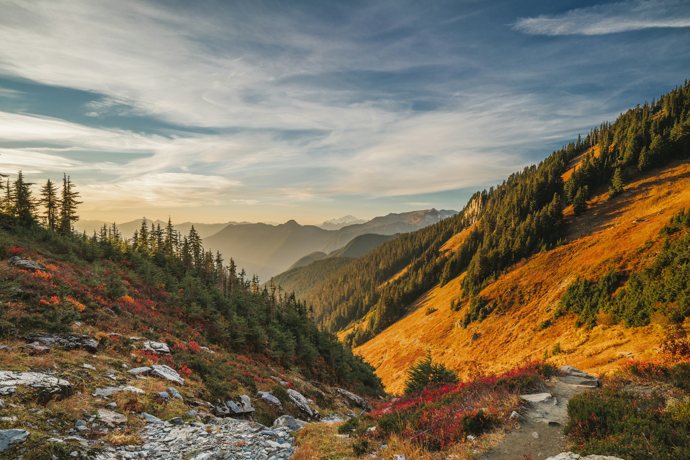 Golden autumn valley in the North Cascades